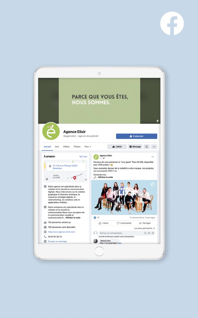 Création d'un compte Facebook pour l'agence Elixir